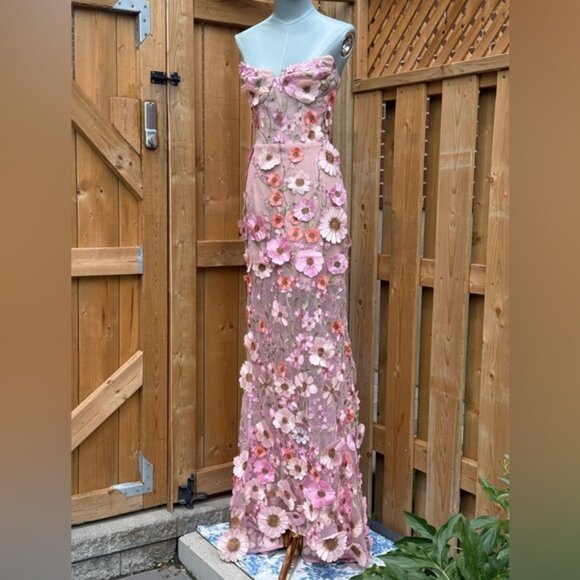 🆕 BRONX & BANCO 🧿 NWOT Jasmine Floral-Appliqued Gown, Pastel Pink Sz M US 6 - Picture 4 of 16